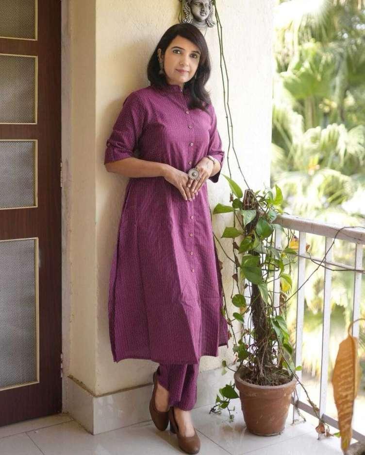 Trending A-Line Cotton Kurti Palazzo Set with Katha Work