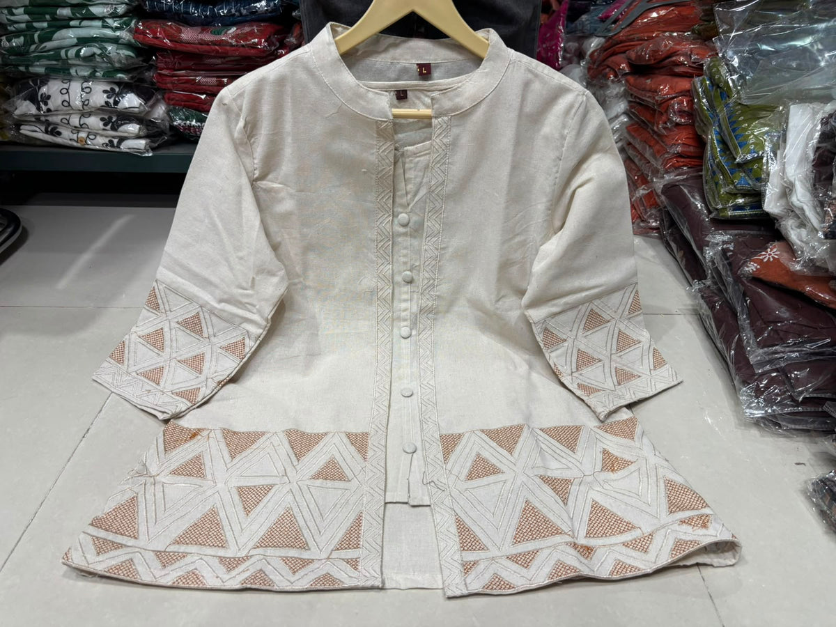 Women's Cotton Flex EmbroideWHT Jacket Style Top Inner & Trouser Co-Ord Set