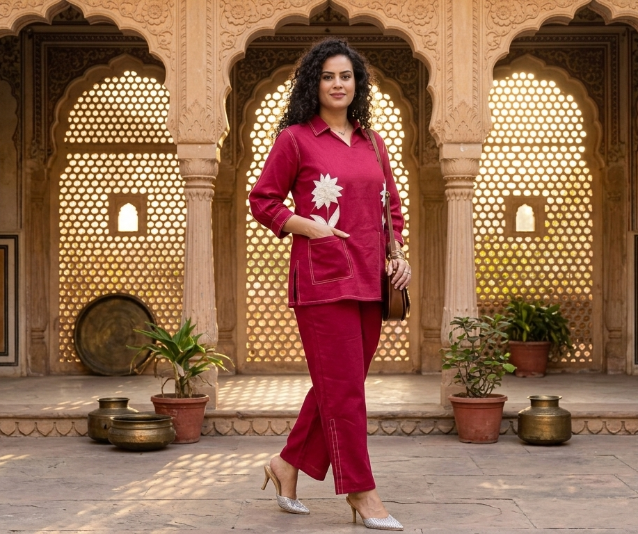 Women's Premium Cotton Flex Embroide Kurta Co-Ord Set