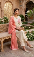 Women's Premium Katha Cotton Embroide Kurta Pant & Malmal Dupatta Set