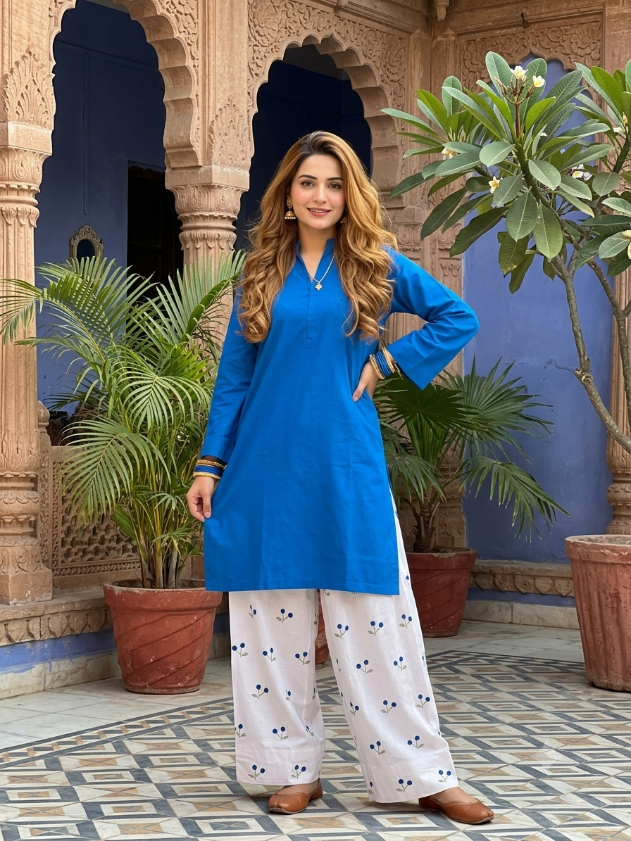 Women's Premium Cotton Corset Style Kurta & Farshi Salwar Set