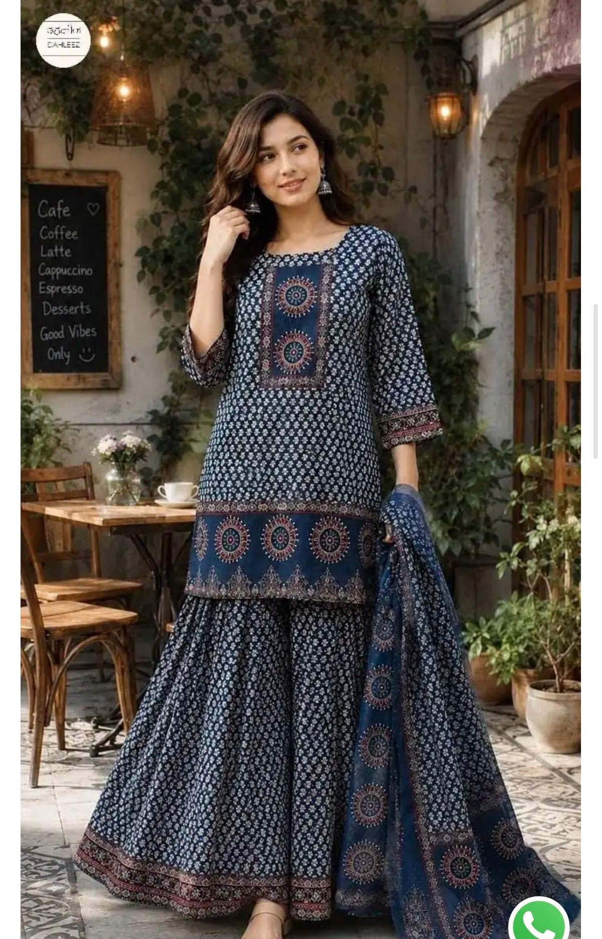Women's Premium Cotton Printed Gopi Kurti Sharara & Malmal Dupatta Set