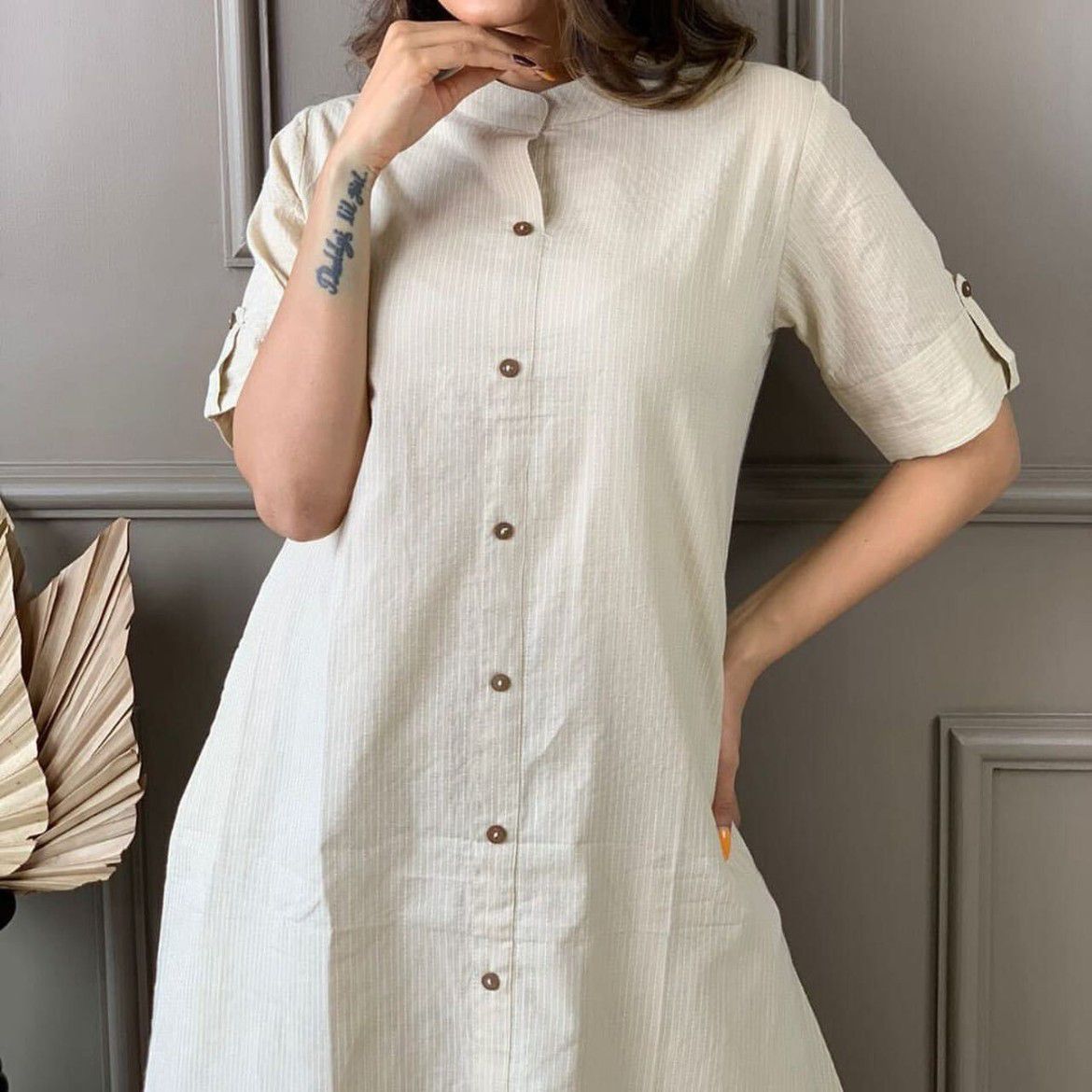 Trending A-Line Cotton Kurti Palazzo Set with Katha Work