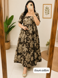 Trending Stylish Cotton Printed Square Neck Midi Dress