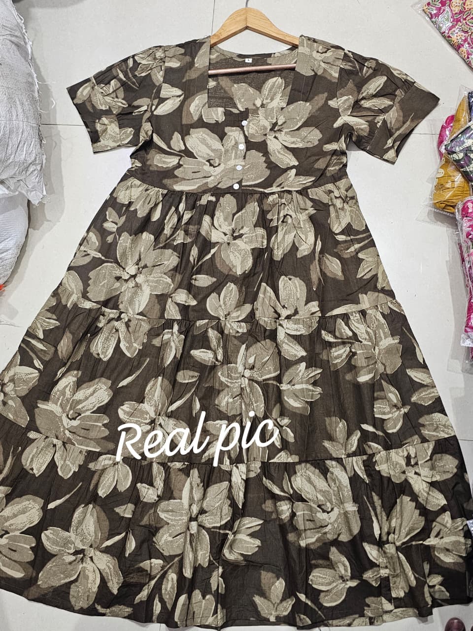 Trending Stylish Cotton Printed Square Neck Midi Dress