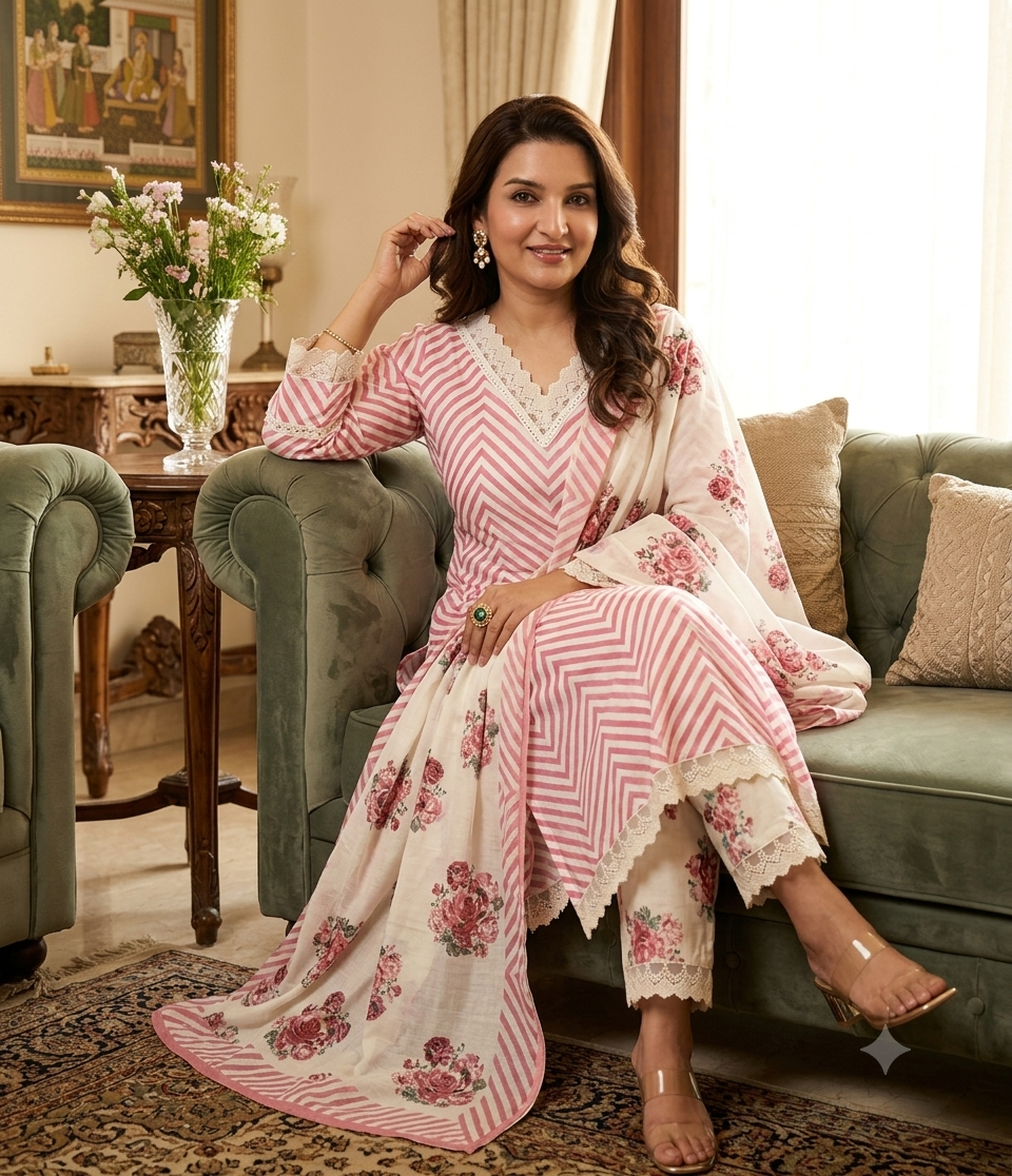 Women's Premium Cotton 60/60 Straight Kurta Pant & Malmal Dupatta Set
