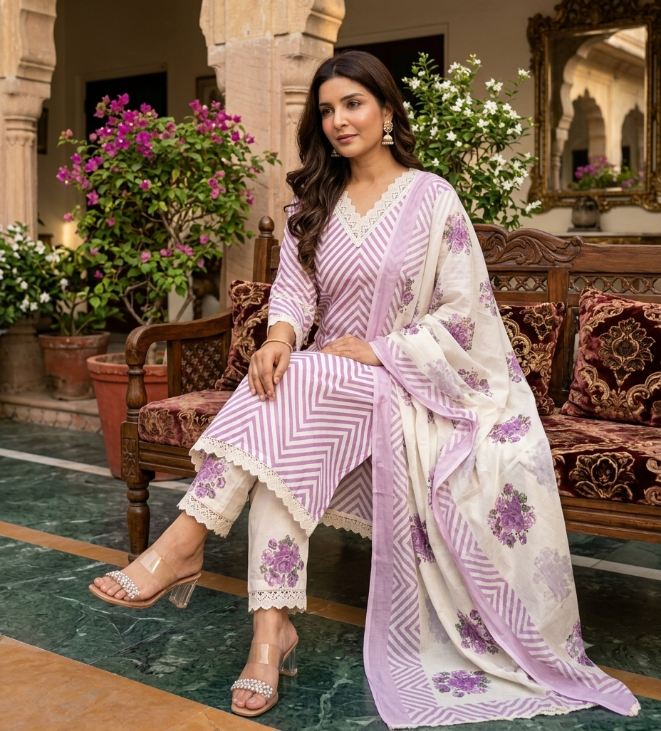 Women's Premium Cotton 60/60 Straight Kurta Pant & Malmal Dupatta Set