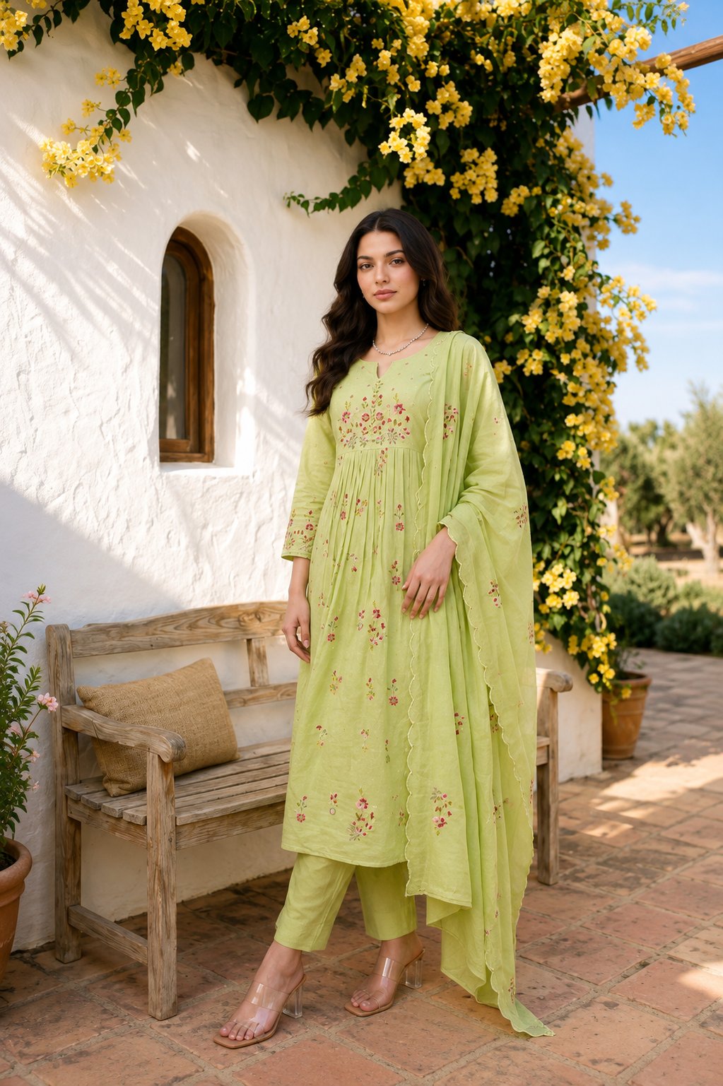 Women's Premium Cotton Embroide Kurta Pant & Dupatta Set