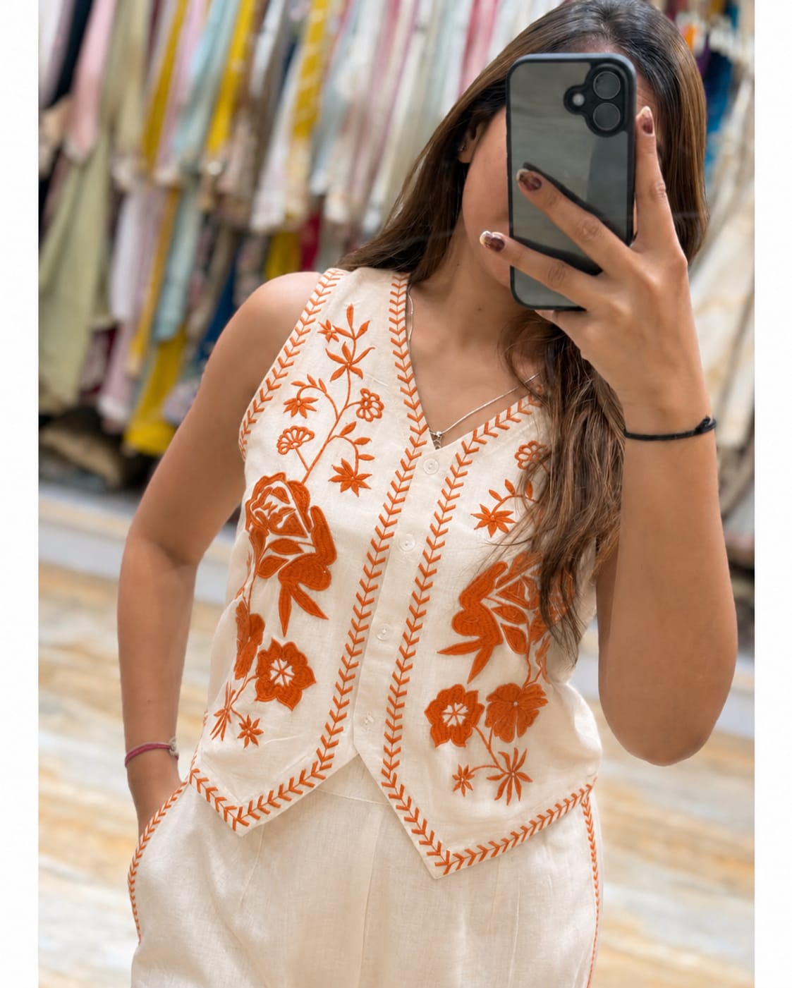 Women's Premium Cotton Flex Embroide Sleeveless Co-Ord Set