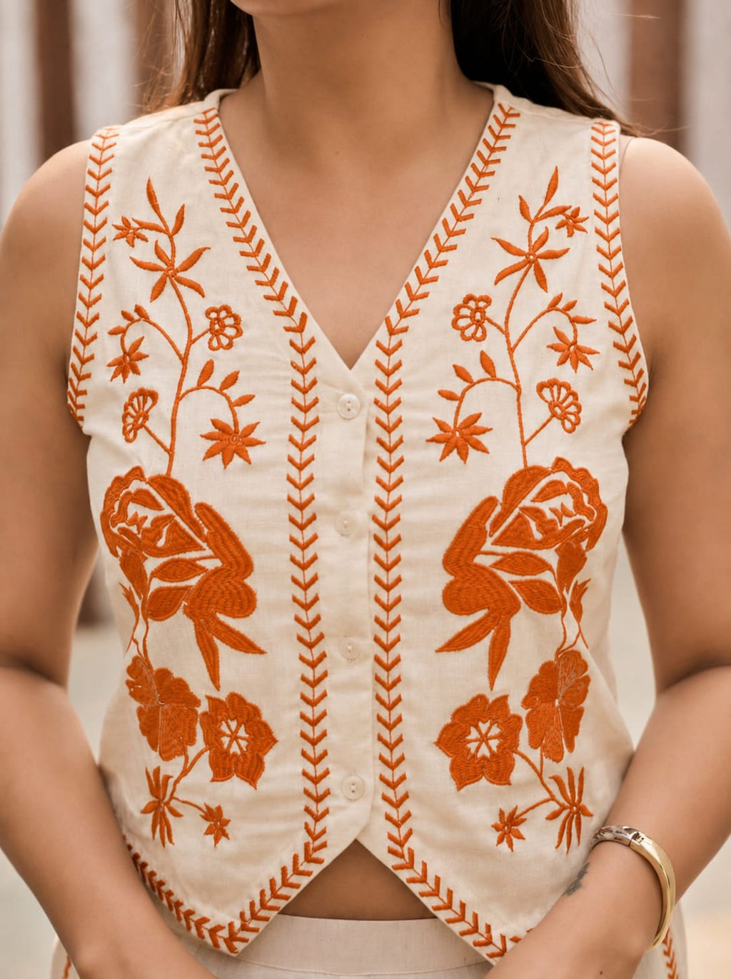 Women's Premium Cotton Flex Embroide Sleeveless Co-Ord Set