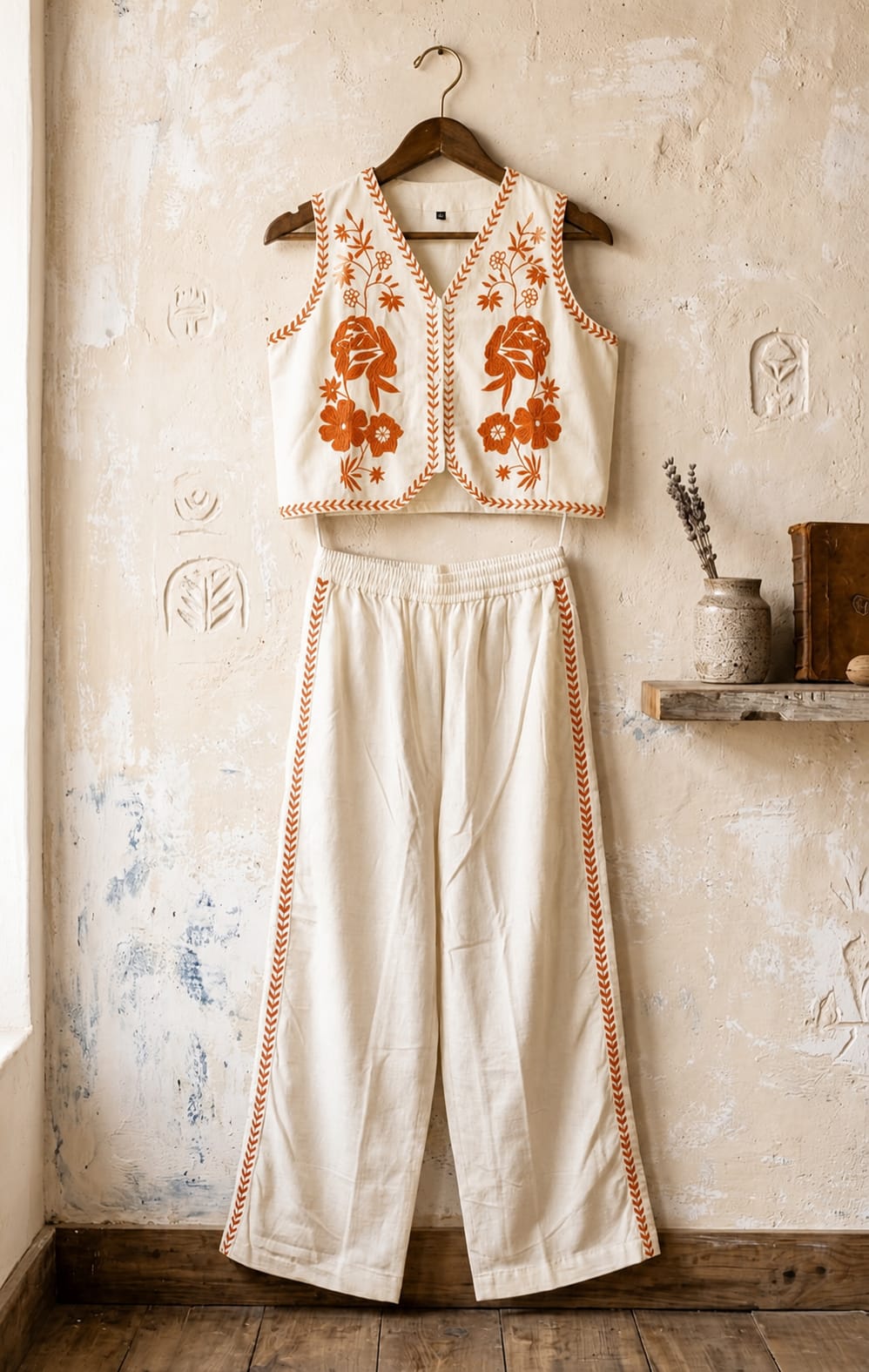 Women's Premium Cotton Flex Embroide Sleeveless Co-Ord Set