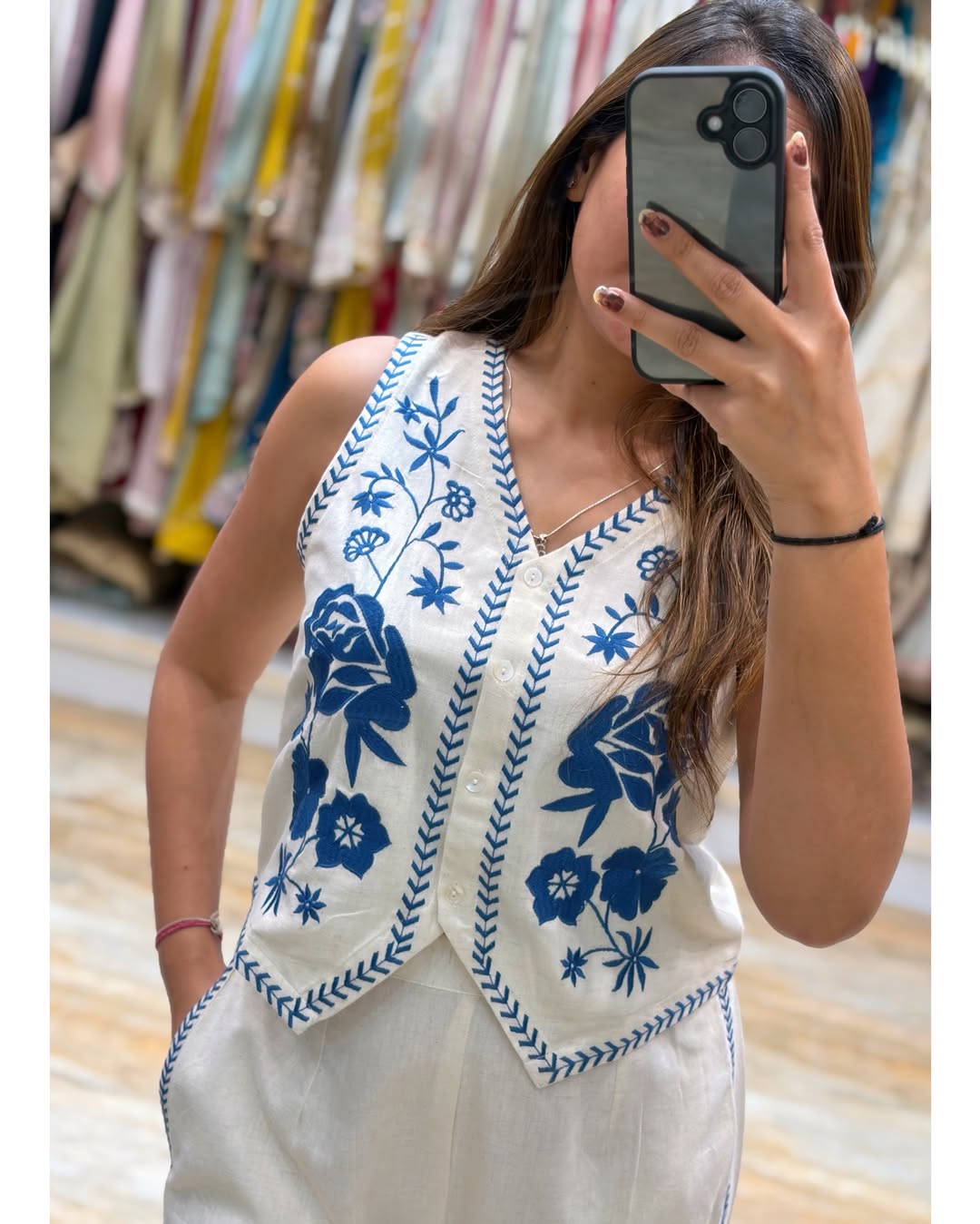 Women's Premium Cotton Flex Embroide Sleeveless Co-Ord Set