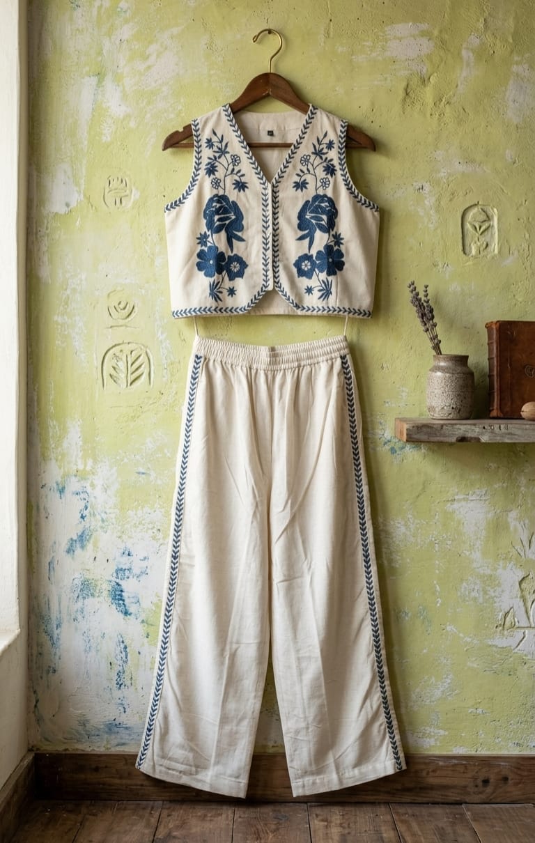 Women's Premium Cotton Flex Embroide Sleeveless Co-Ord Set