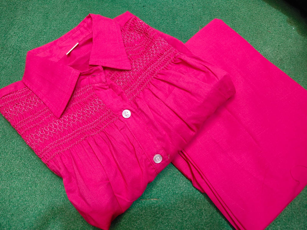 cotton co-ord set with intricate embroidery detailing and contemporary comfort
