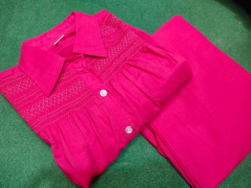 cotton co-ord set with intricate embroidery detailing and contemporary comfort