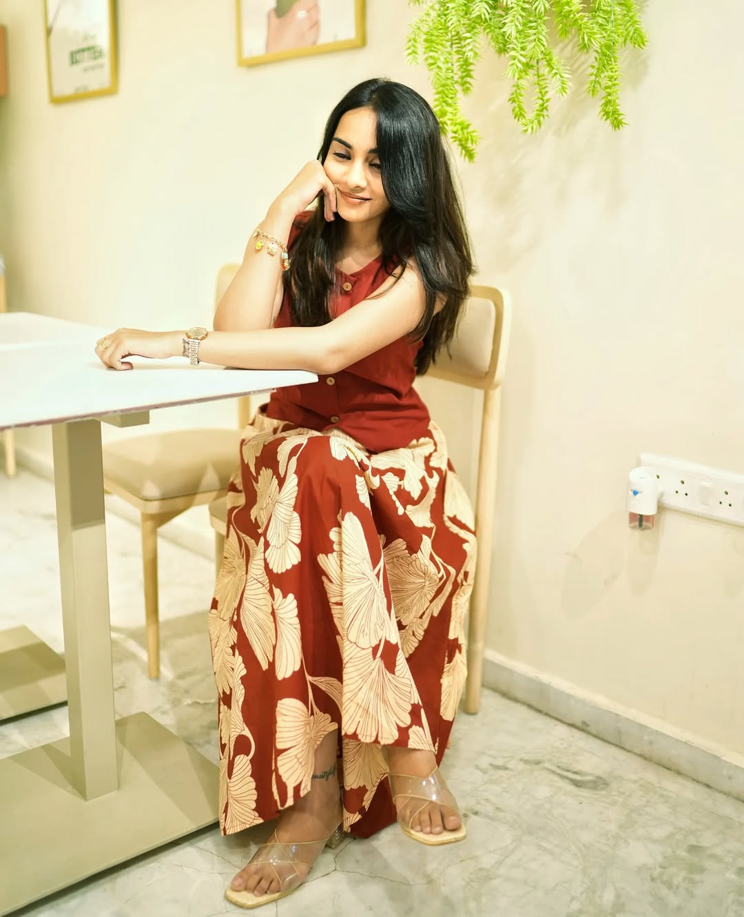 Women Stylish Cotton Co-Ord Set Sleeveless Button Detail Top with Printed Fla Skirt chic Ethnic Fusion Wear