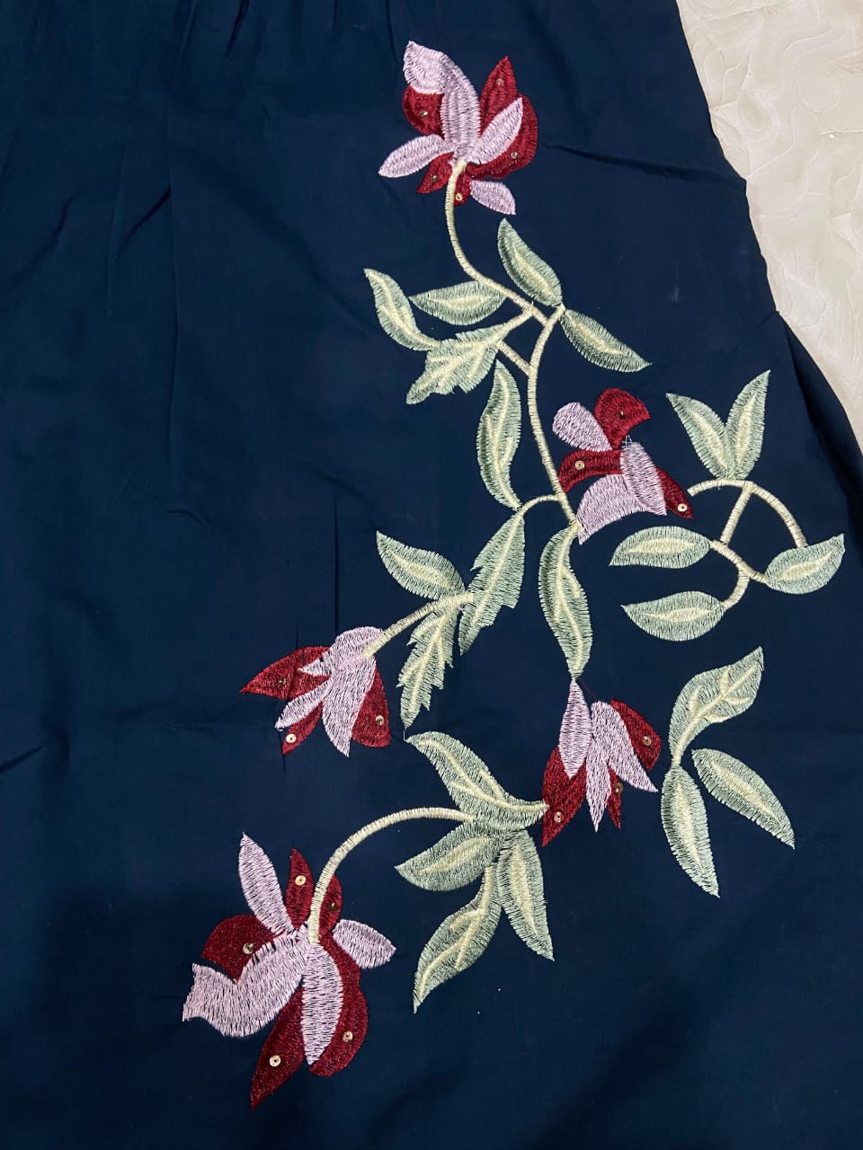chic Pleated Cotton Kurta Set with Heavy Embroidery & Sequins | Kurti + Pant