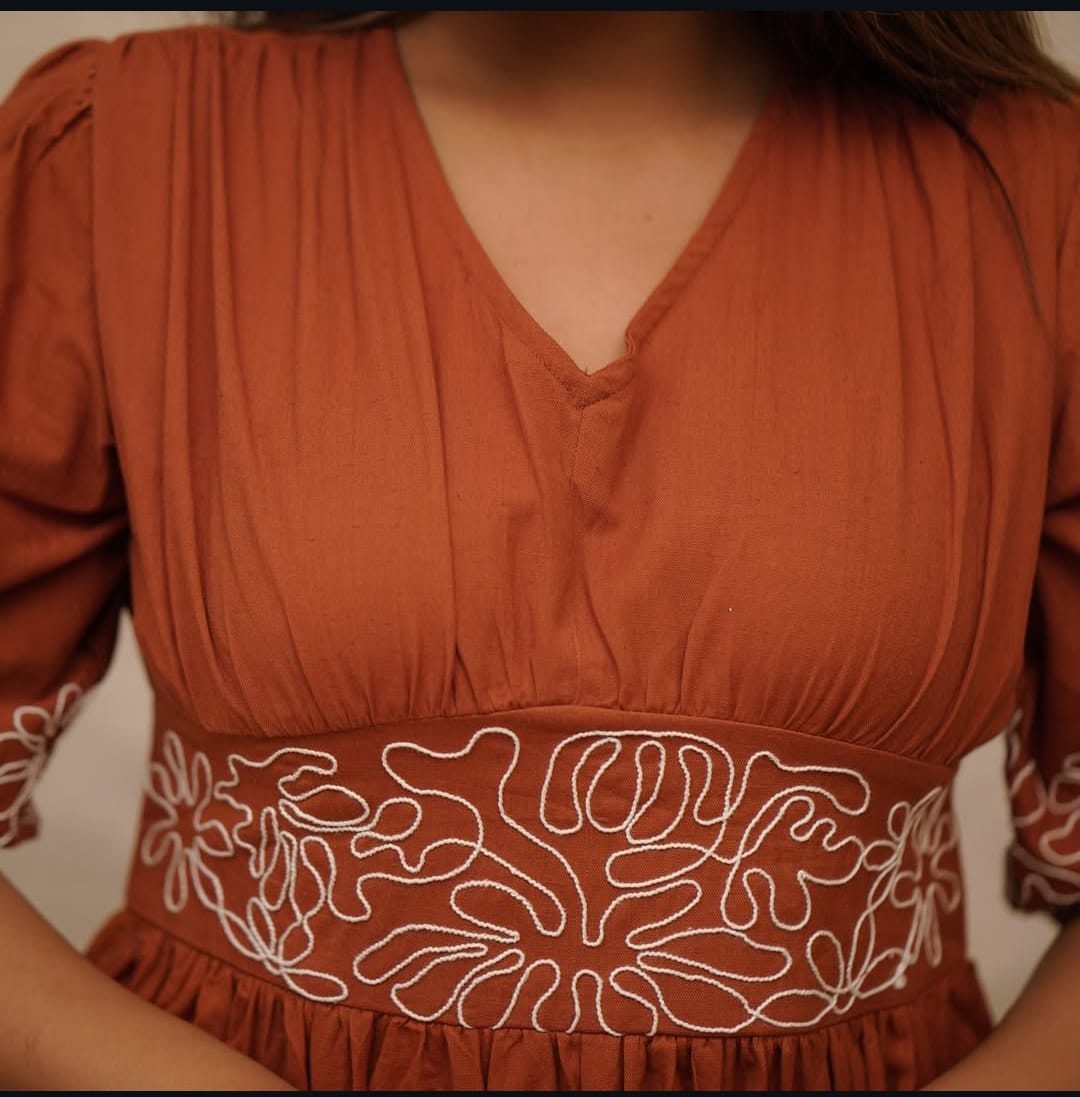 Classy cotton gown dress with embroide detailing and graceful summer silhouette