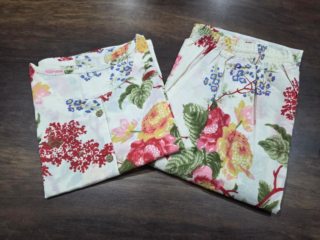 Women Floral Printed Cotton Top and Skirt Set
