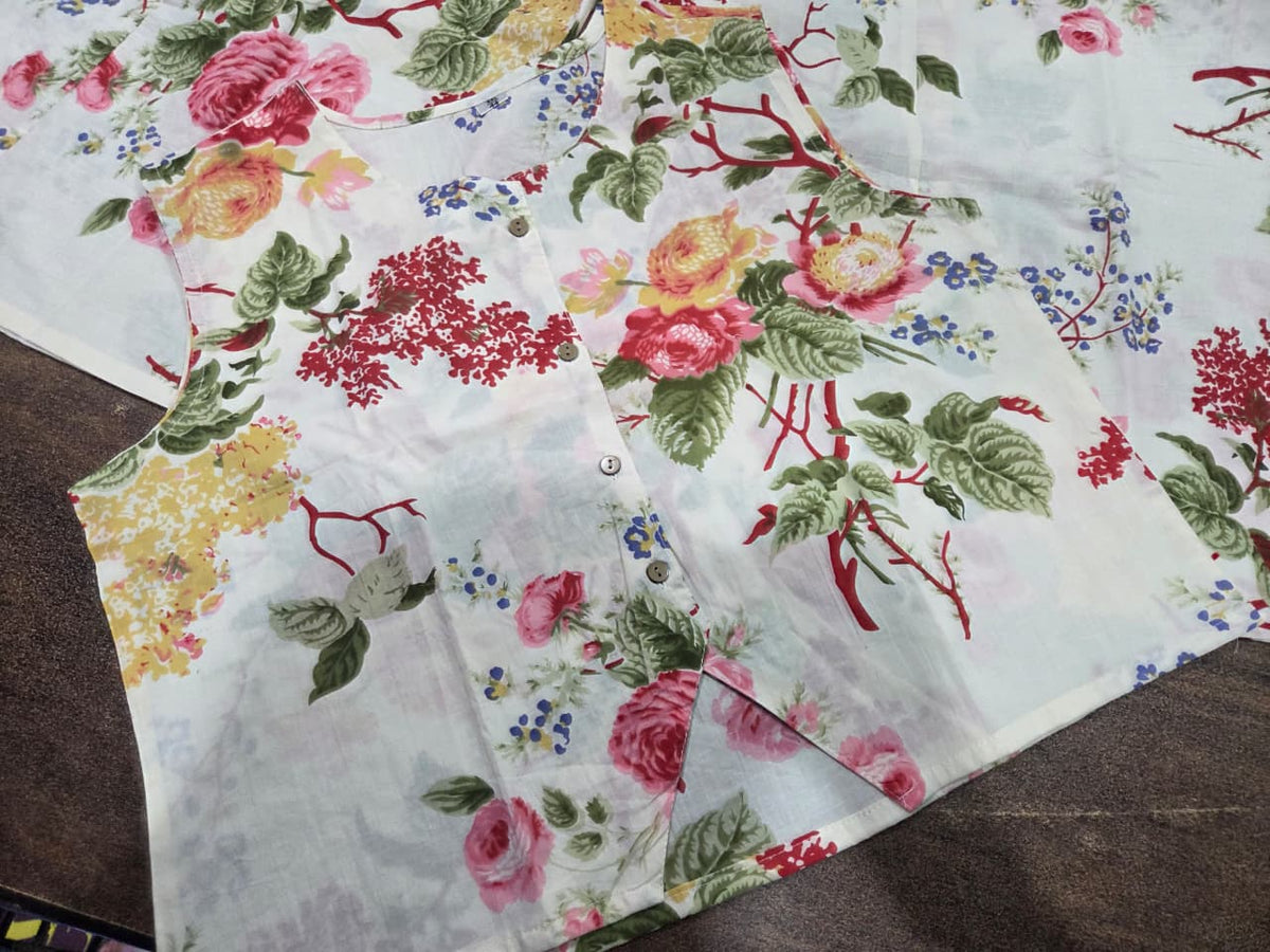 Women Floral Printed Cotton Top and Skirt Set