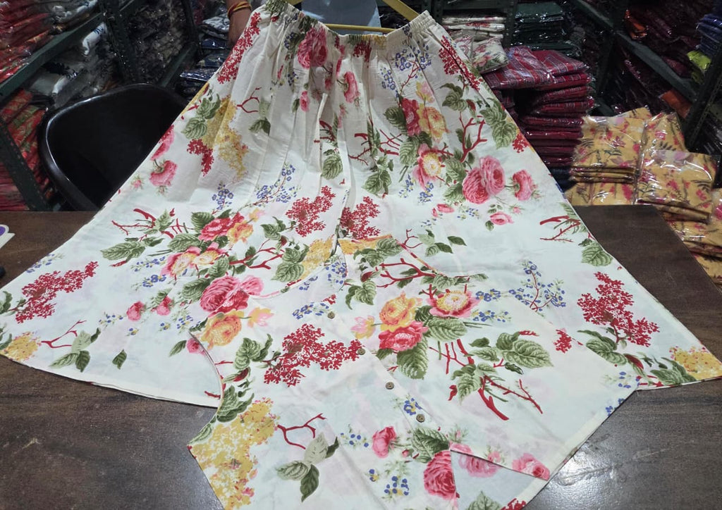 Women Floral Printed Cotton Top and Skirt Set