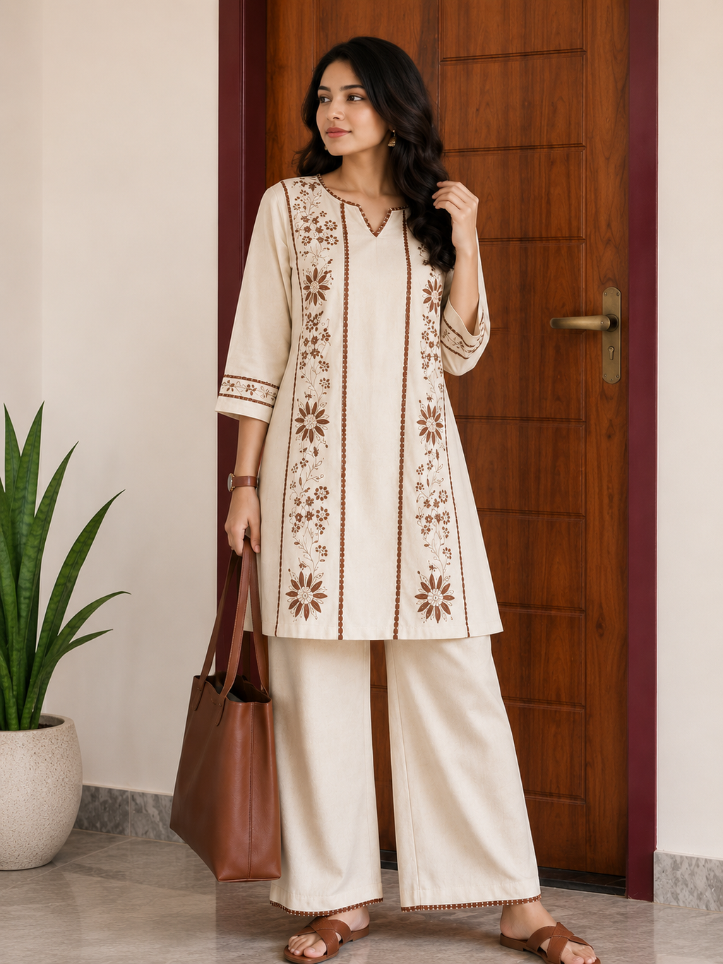 Stylish Trending Cotton Flex Embroide Co-Ord Set with Palazzo