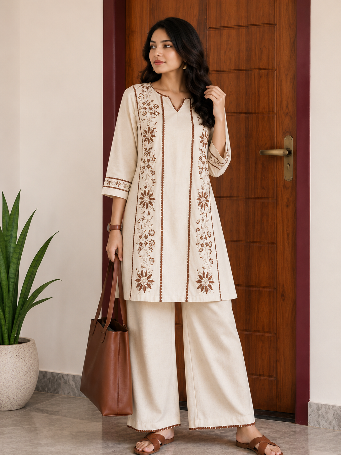 Stylish Trending Cotton Flex Embroide Co-Ord Set with Palazzo