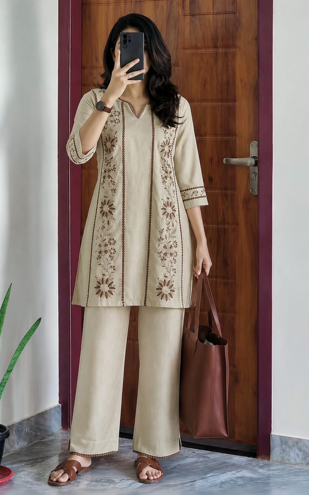 Stylish Trending Cotton Flex Embroide Co-Ord Set with Palazzo
