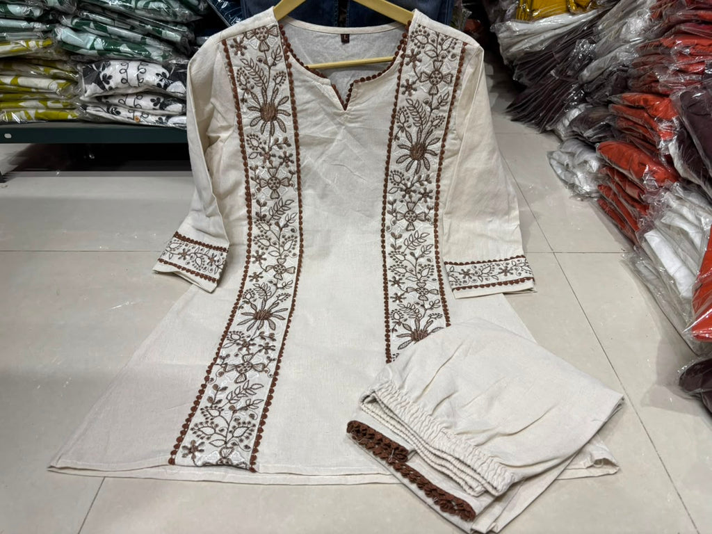 Stylish Trending Cotton Flex Embroide Co-Ord Set with Palazzo