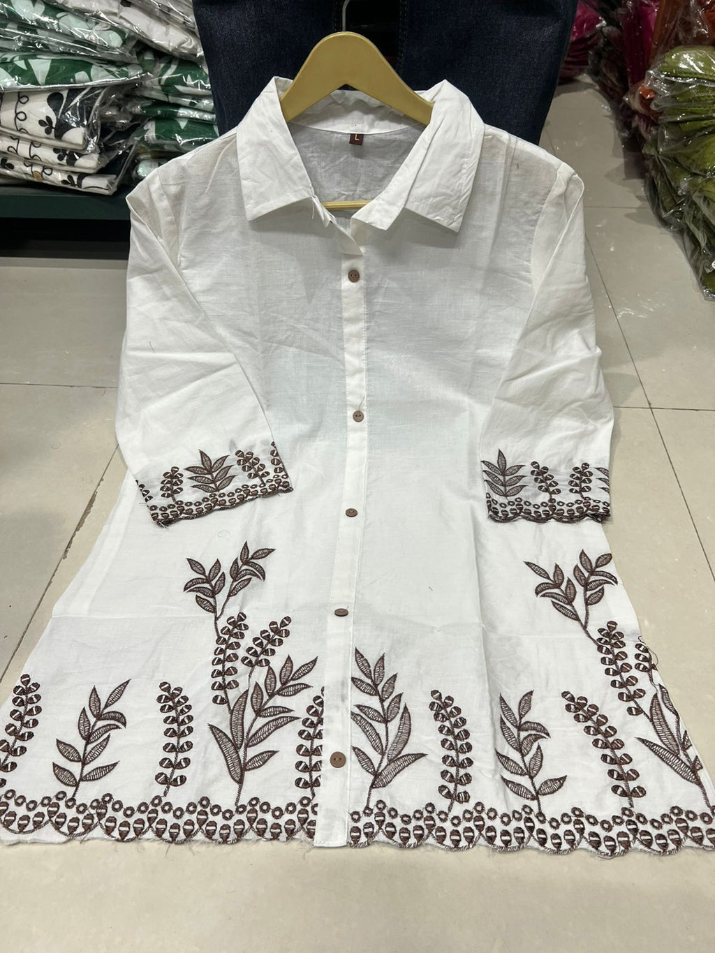 Women Stylish Cotton Co-Ord Set with Embroide Shirt Style Top and Palazzo Pants