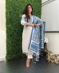 Enchanting Pure Katha Cotton Kurti Set With Exquisite Embroidery & Silk Dupatta