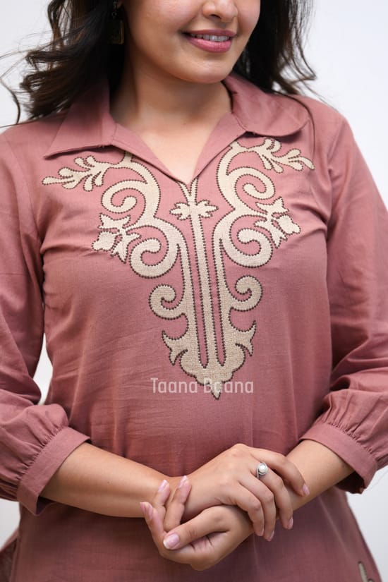 Women Stylish Cotton Flex Co-Ord Set with Thread Embroidery Kurta and Pants