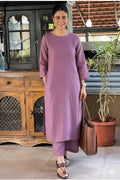 Stylish cotton slub monochrome kurti set with minimalistic design and everyday elegance