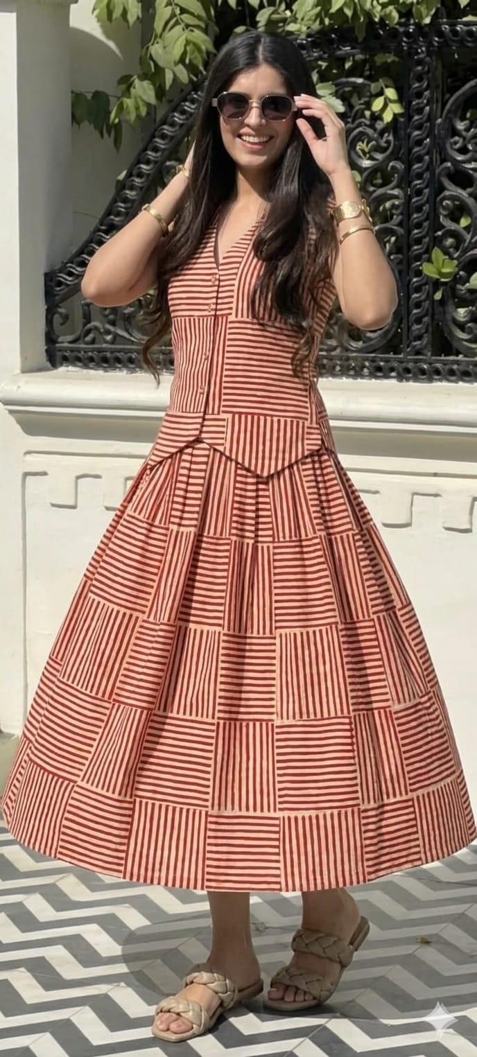 Women Printed Cotton Top And Skirt Set