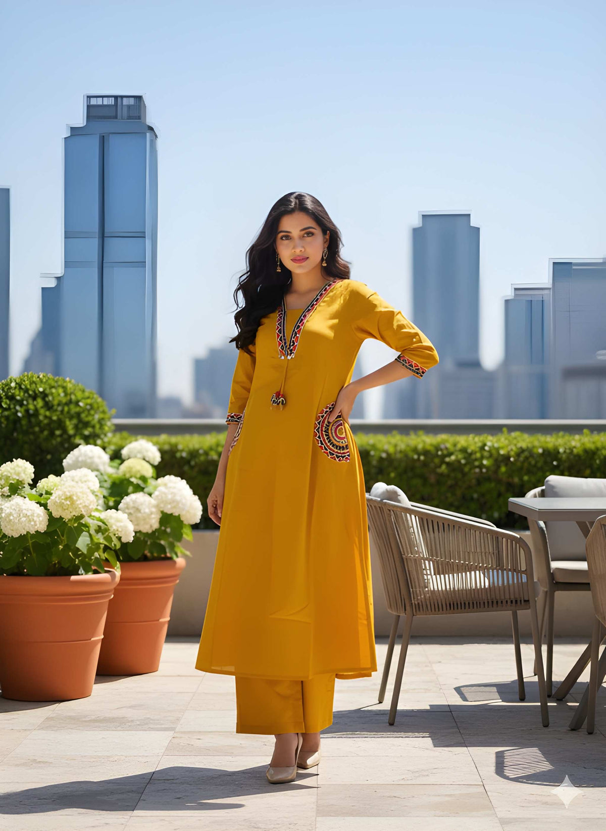 Women Stylish Cotton Flex Kurta Palazzo Set with Embroide Ethnic Detailing