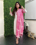 Pure Katha Cotton Kurti Set With Exquisite Embroidery & Silk Dupatta