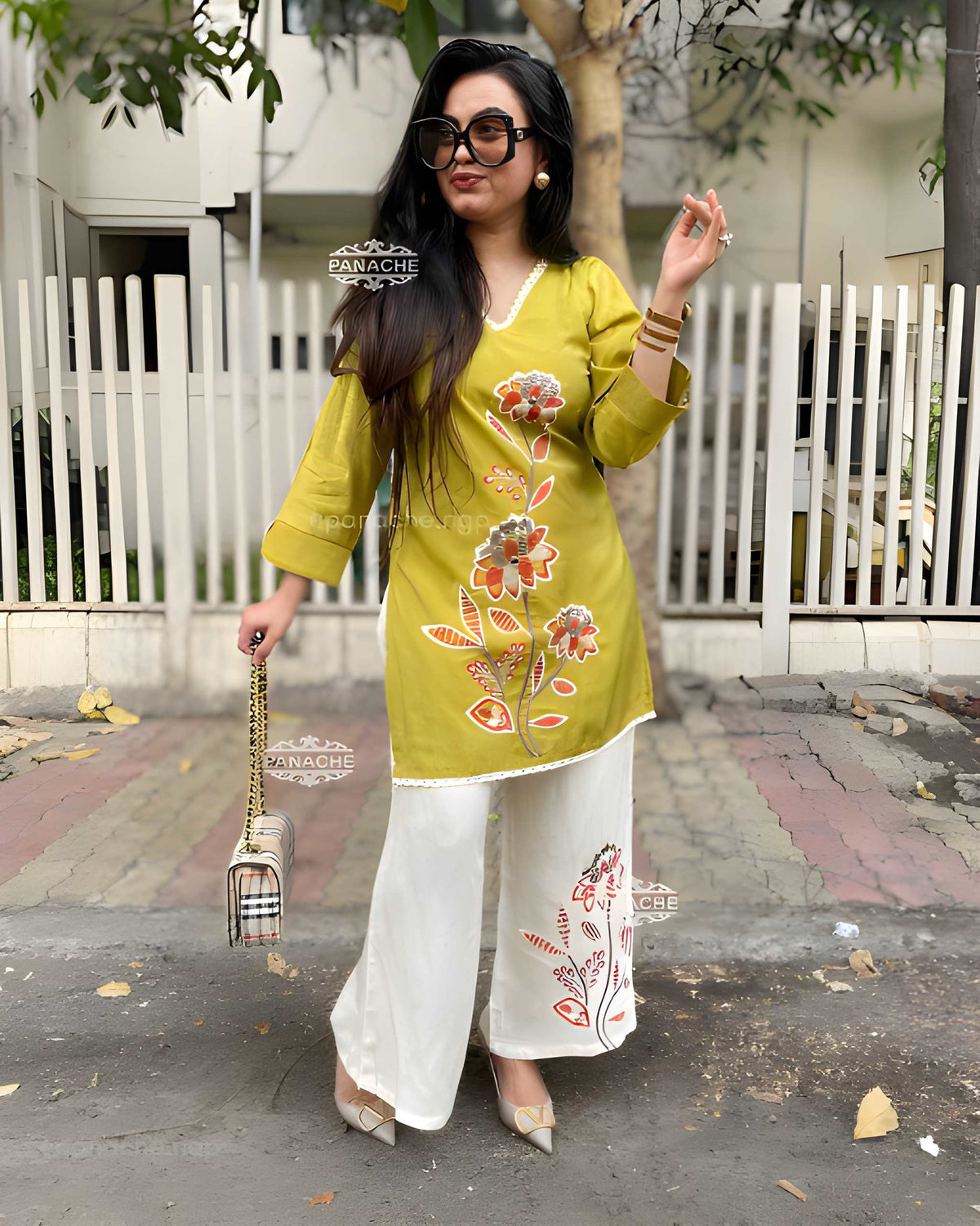 Women Stylish Cotton Slub Kurta Set with Palazzo Floral Embroide Ethnic Co-Ord Set