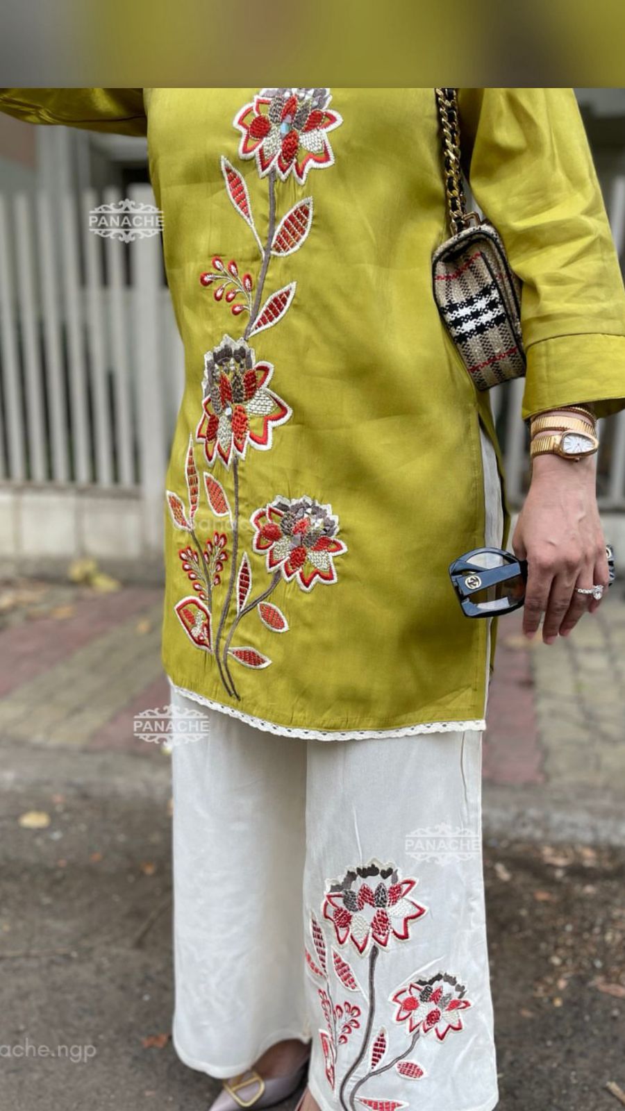 Women Stylish Cotton Slub Kurta Set with Palazzo Floral Embroide Ethnic Co-Ord Set