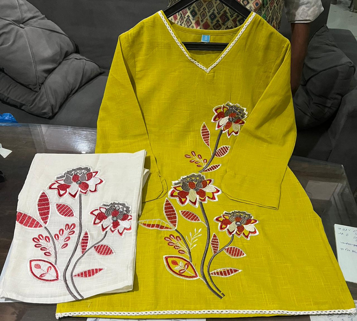 Women Stylish Cotton Slub Kurta Set with Palazzo Floral Embroide Ethnic Co-Ord Set