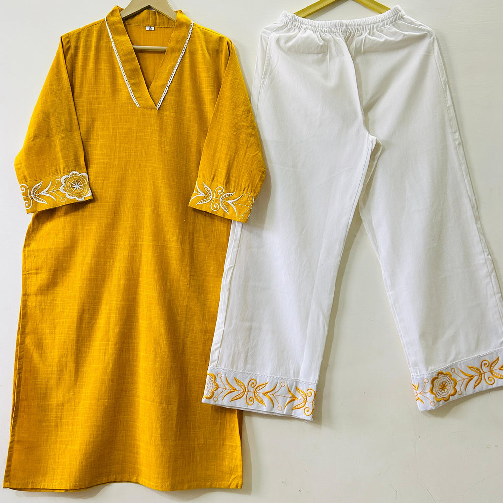 Trending Cotton Embroide Sunset Stroll Co-ord Kurti Palazzo Set