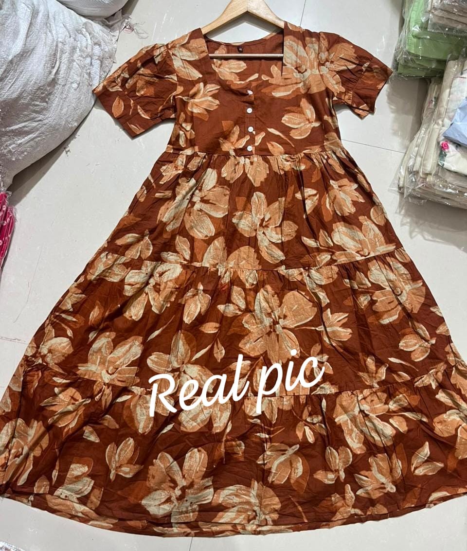Trending Stylish Cotton Printed Square Neck Midi Dress