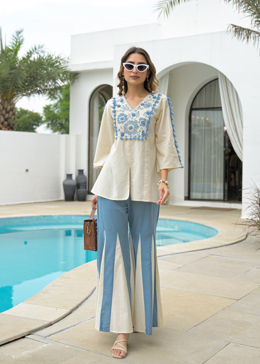 Embroidered Top With Kali Pants - Co-ord Set