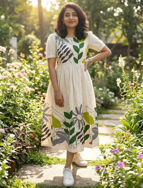 Beautiful Floral Print Cotton Flex Midi Kurti For Women
