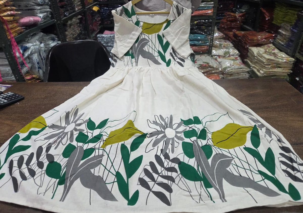 Beautiful Floral Print Cotton Flex Midi Kurti For Women