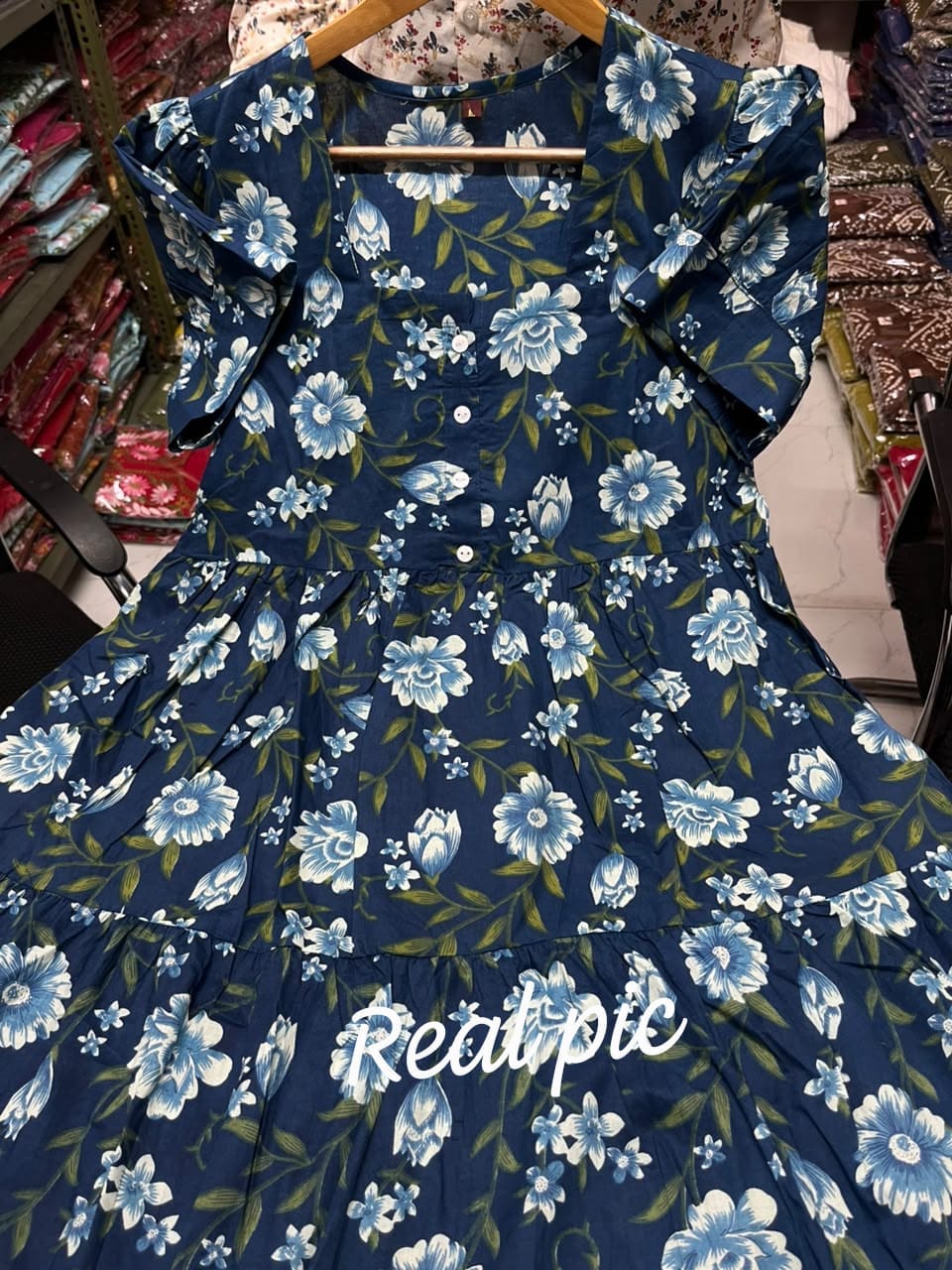 Trending Stylish Cotton Printed Square Neck Midi Dress
