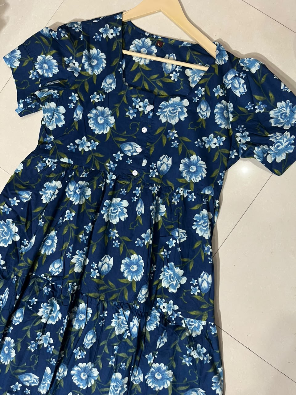 Trending Stylish Cotton Printed Square Neck Midi Dress