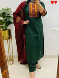 Women Printed Cotton Kurta Pant Dupatta Set