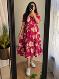 Trending Stylish Cotton Printed Square Neck Midi Dress