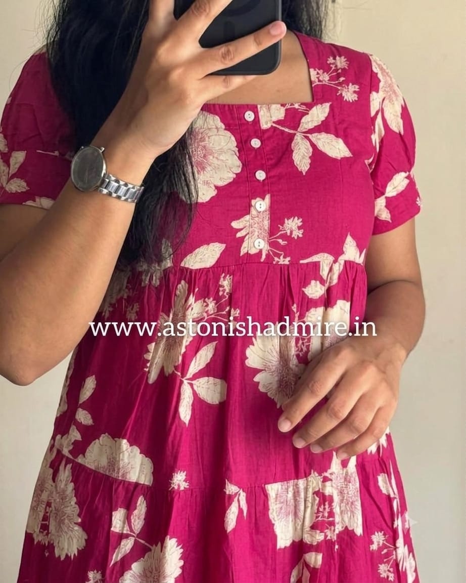 Trending Stylish Cotton Printed Square Neck Midi Dress