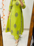 Designer Cotton Kurti Pant Set with Hand Block Print and Mirror Detailing — chic Two-Piece Ensemble for Festive and Everyday Wear